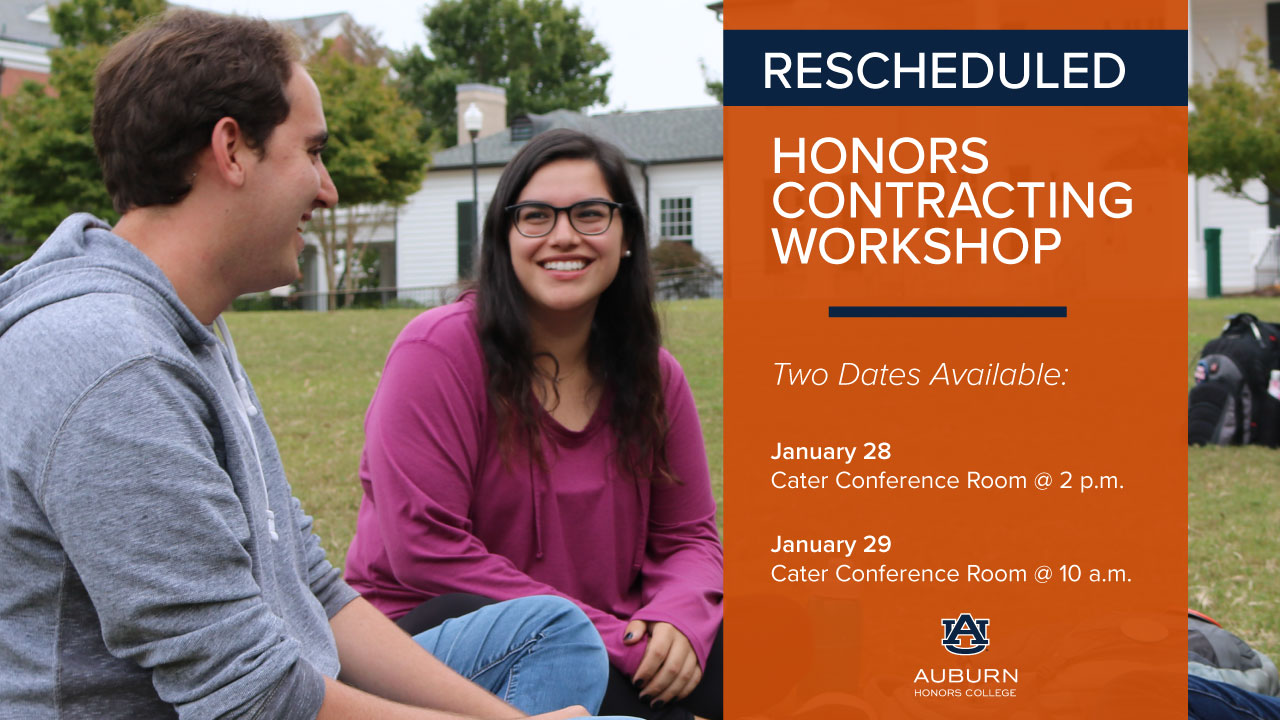 honors course contracting on jan 28 and 29 in cater hall